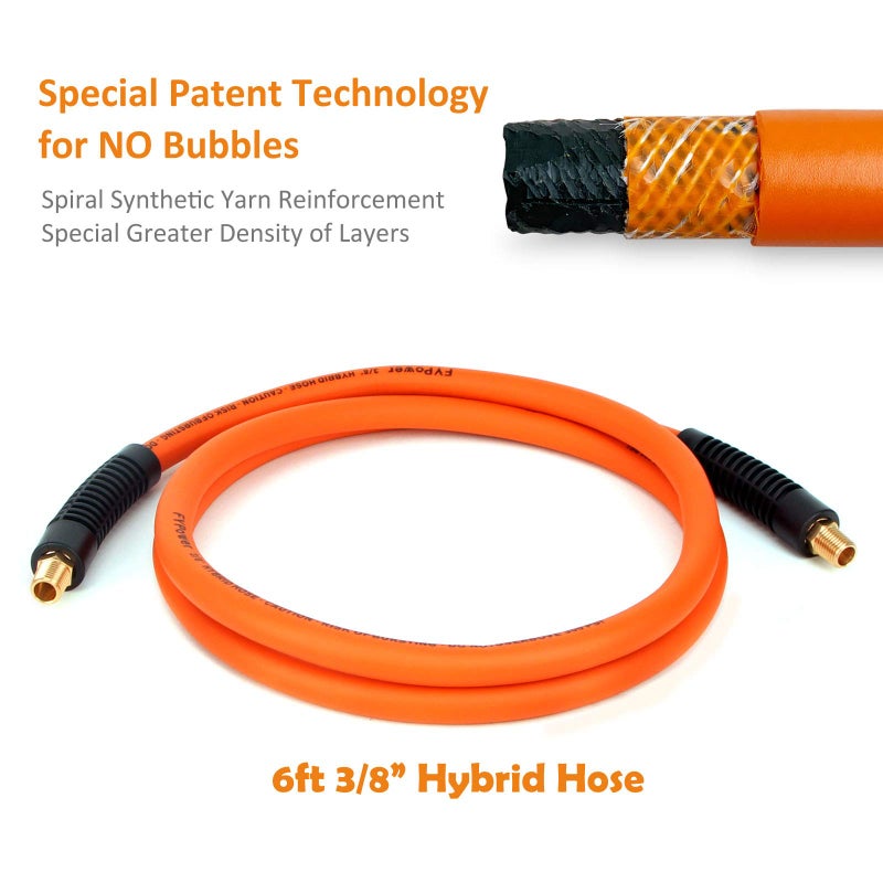 FYPower 10 Pieces Hybrid Lead-in Air Hose kit, 3/8 Inch x 6 ft Whip Air Compressor Hose Kit, 1/4" NPT Air Coupler and Plug, Industrial Solid Brass Quick Connect, 360Â° Swivel Connector - Image 2